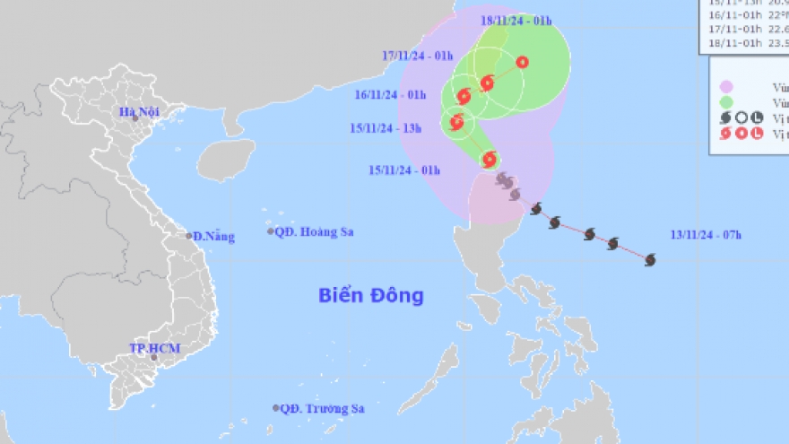 Bão Usagi mạnh cấp 12, giật cấp 15 di chuyển theo hướng Tây Bắc