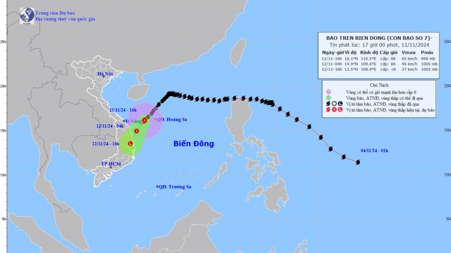 Bão số 7 suy yếu thành áp thấp nhiệt đới vào rạng sáng mai (12/11)