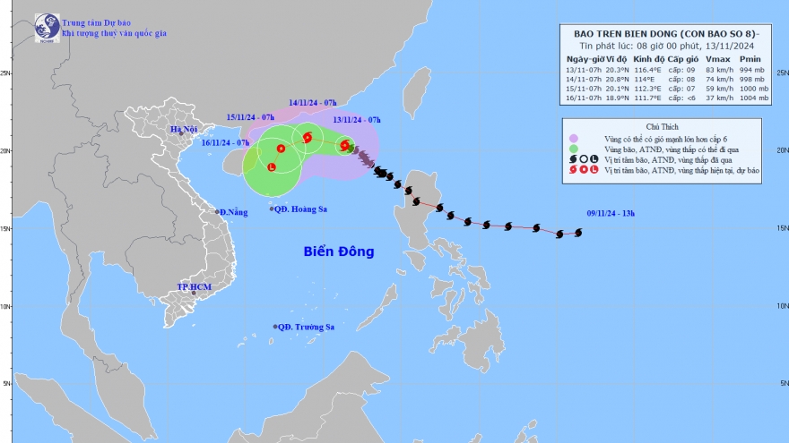 Bão số 8 giật cấp 11 đang vẫn đang trên khu vực Bắc Biển Đông