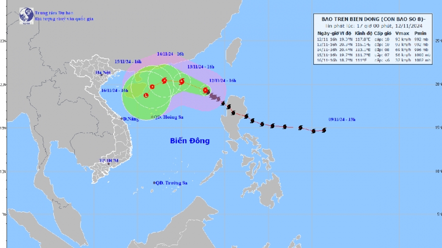 Bão số 8 đang ở Bắc Biển Đông, giật cấp 12