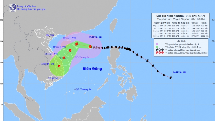 Cơn bão số 7: Cường độ bão mạnh nhất vào hôm nay