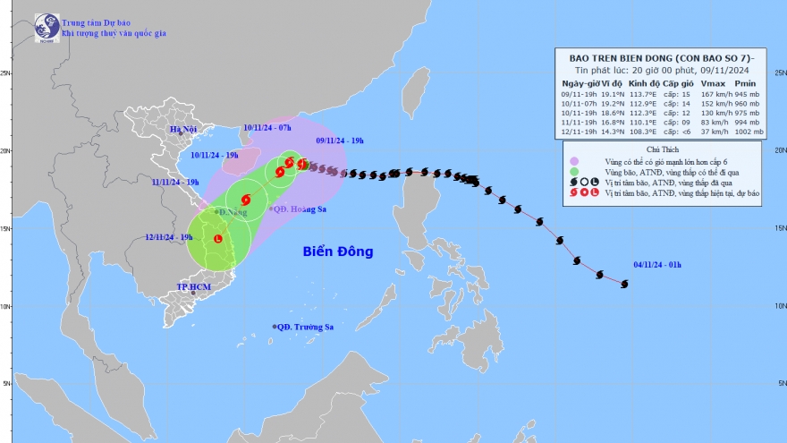 Bão số 7 mạnh cấp 14, cách quần đảo Hoàng Sa khoảng 365 km