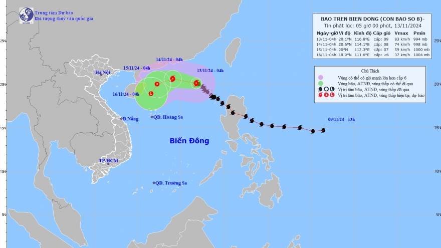 Tin mới nhất về Bão số 8: Bão có khả năng suy yếu trên Biển Đông