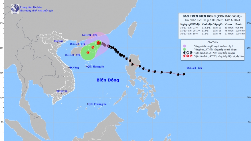 Bão số 8 giật cấp 10 đang có xu hướng đi chậm và giảm cường độ