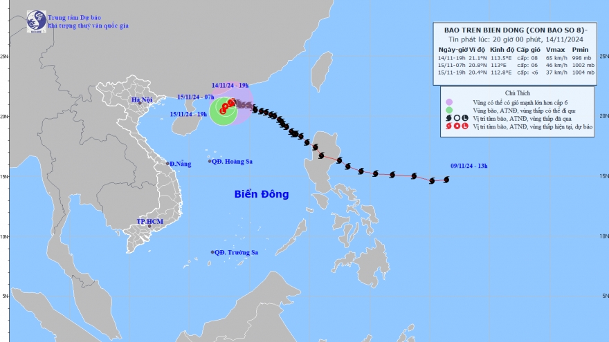 Tin bão trên biển Đông: Bão mạnh cấp 8, giật cấp 10