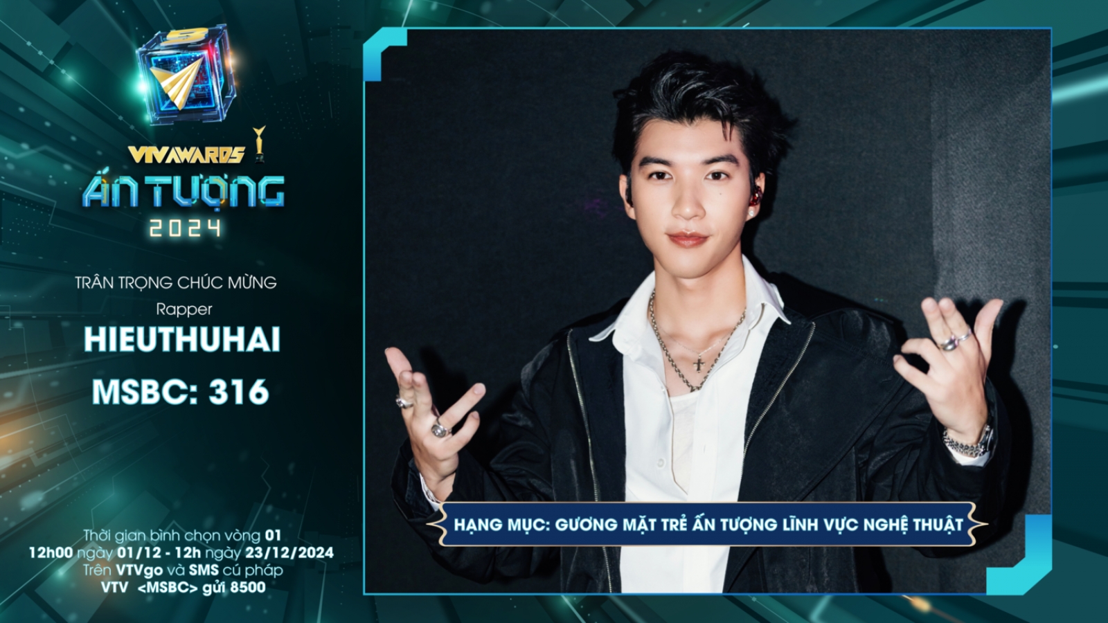 HIEUTHUHAI lọt đề cử "Gương mặt trẻ ấn tượng" của VTV Awards 2024