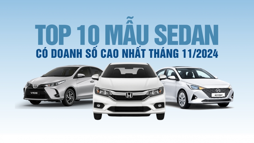 Top 10 mẫu sedan có doanh số cao nhất tháng 11/2024