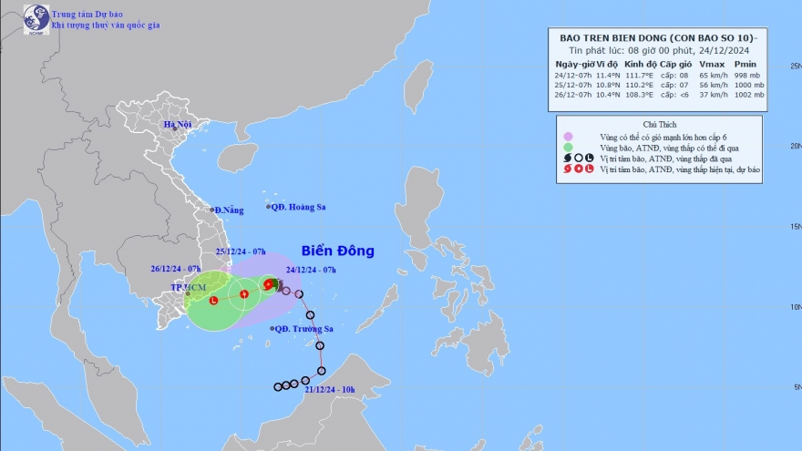 Tâm bão số 10 trên vùng biển phía Tây Nam khu vực Giữa Biển Đông