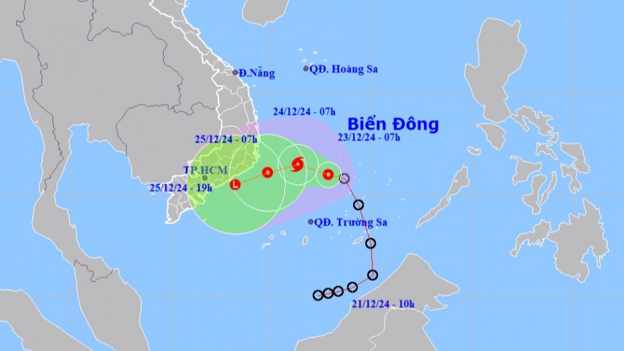 Áp thấp nhiệt đới giật cấp 9 tiếp tục di chuyển hướng Tây Tây Bắc