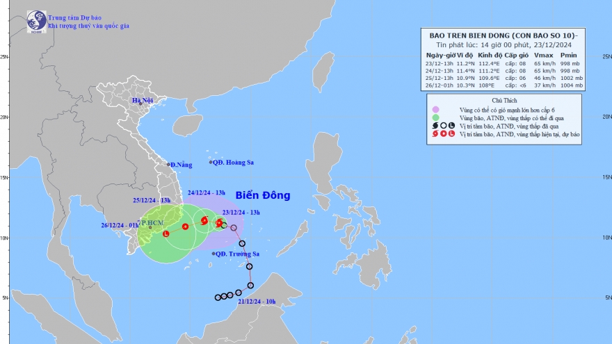 Tin bão số 10 trên vùng biển Tây Bắc quần đảo Trường Sa