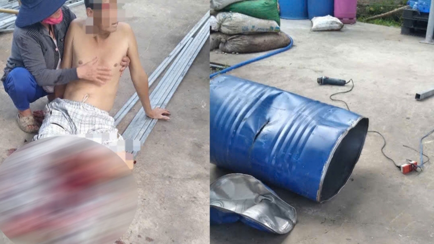 Cắt thùng phuy bị nổ, một người ở Tiền Giang suýt mất mạng