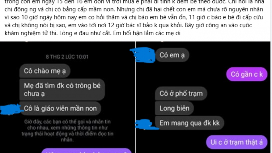 Xác minh thông tin bé 5 tháng tuổi tử vong ở cơ sở trông giữ