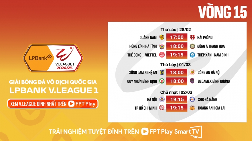 Lịch thi đấu và áp dụng VAR vòng 15 V-League 2024/2025