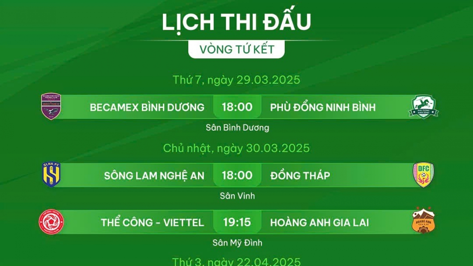 Lịch thi đấu và trực tiếp tứ kết Cúp Quốc gia 2024/2025: Tìm nhà vô địch mới