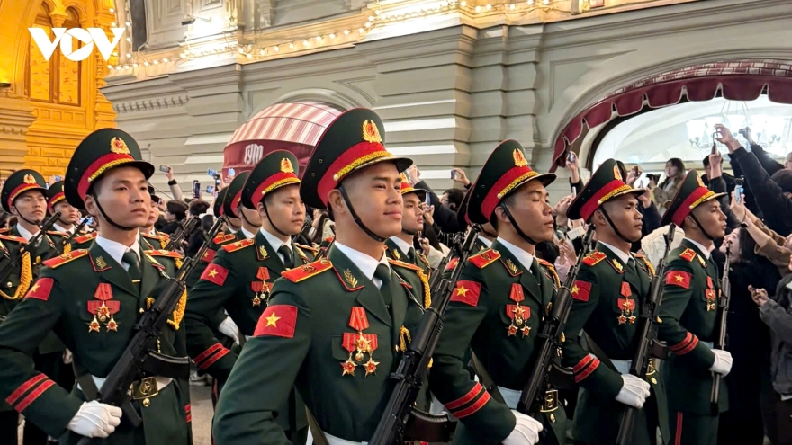Vietnamese soldiers during military parade rehearsal in Moscow’s Red Square