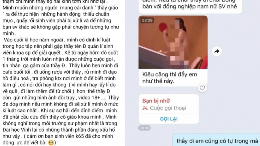 Xác minh thông tin thầy giáo ĐH Vinh bị tố gửi video đồi trụy, gạ gẫm sinh viên
