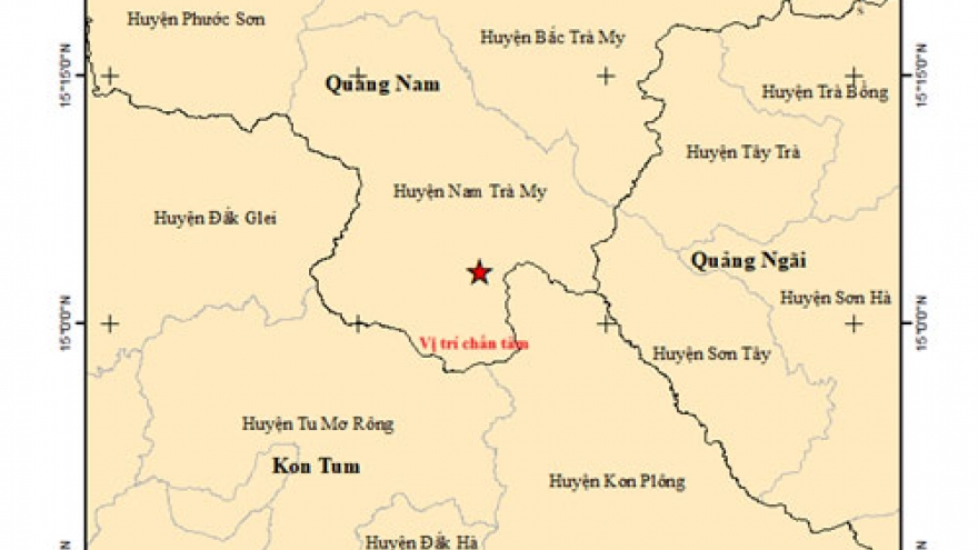 Xảy ra 5 trận động đất tại Quảng Nam và Kon Tum