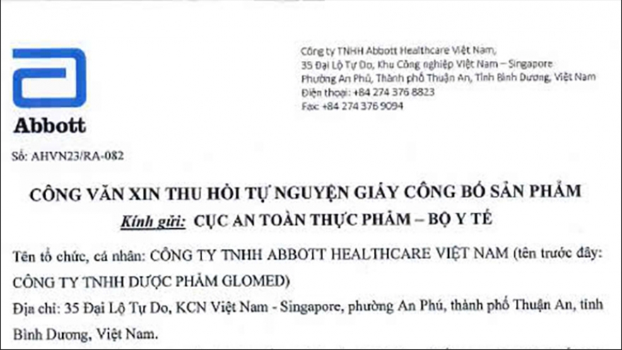 Lý do Abbott Healthcare Việt Nam chủ động thu hồi công bố sản phẩm
