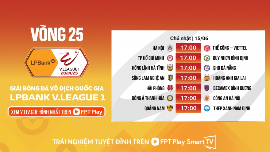 Lịch thi đấu và trực tiếp bóng đá hôm nay 15/6: Kịch tính vòng 25 V-League
