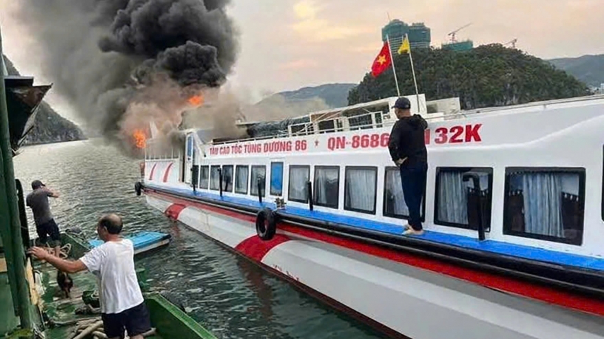 Five crew members escape as fire burns down high-speed motorized boat