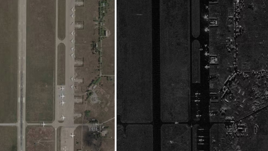 Ảnh vệ tinh máy bay Nga bị UAV Ukraine phá hủy hoặc làm hư hại nặng