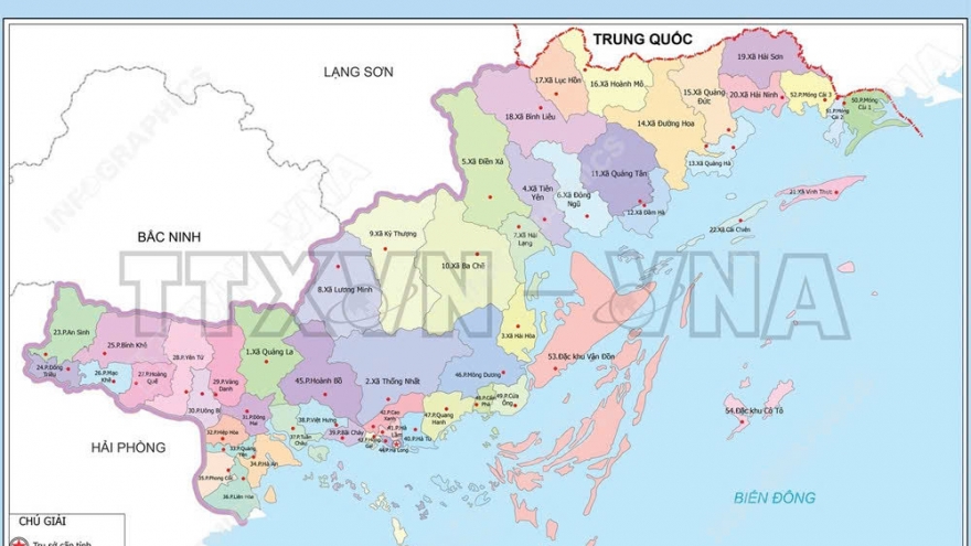 Bản đồ chi tiết 54 đơn vị hành chính cấp xã của Quảng Ninh từ ngày 16/6/2025