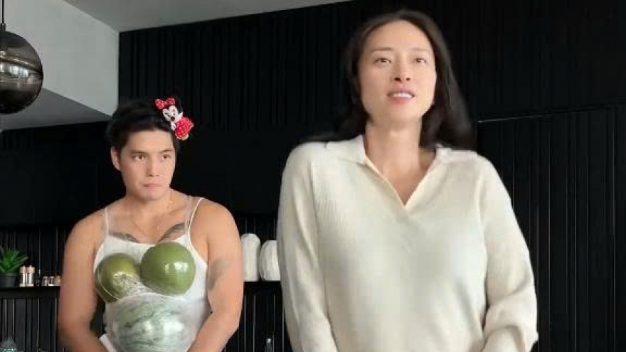 Ngô Thanh Vân cho ông xã thử mang bụng bầu