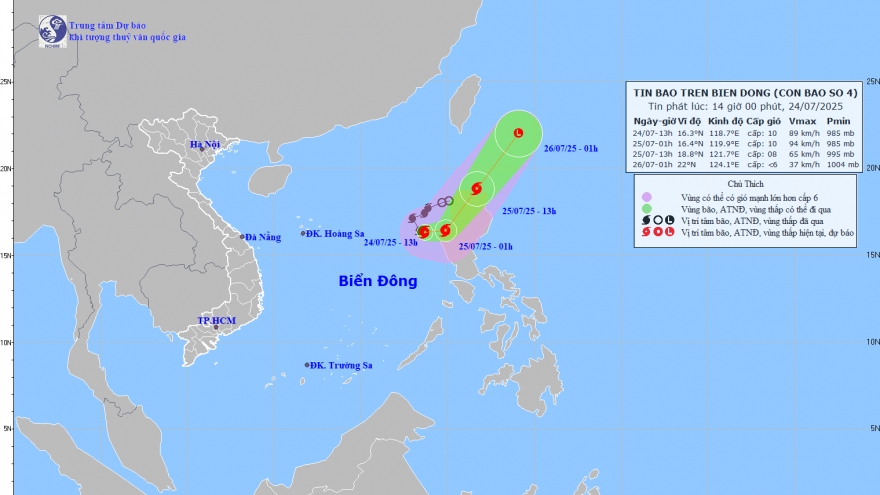 Cơn bão số 4 (Comay) di chuyển theo hướng Đông Đông Nam, tốc độ khoảng 10km/h