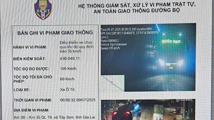 Xe khách vi phạm tốc độ nghiêm trọng, vượt 80% mức cho phép ở Gia Lai