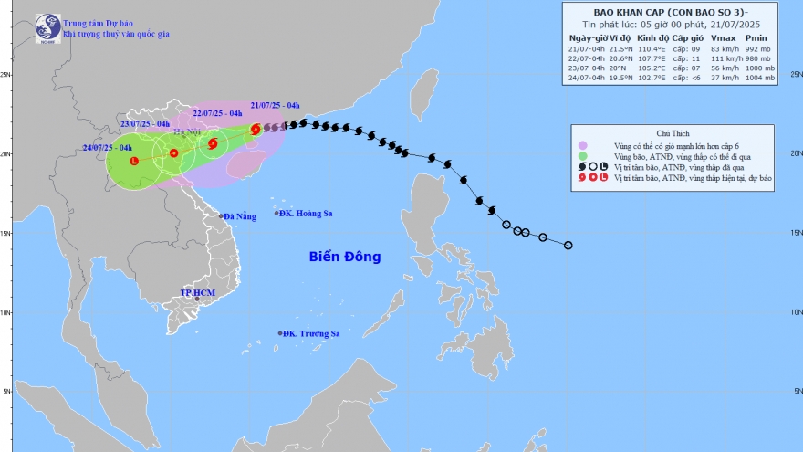 Bão số 3 (Wipha) giật cấp 11 và có khả năng mạnh lên, cách Quảng Ninh–Hải Phòng 275km