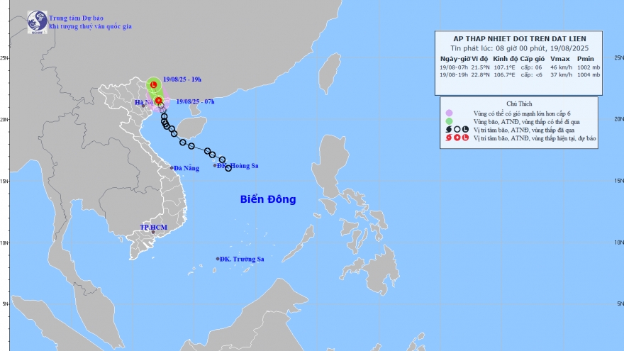 Áp thấp nhiệt đới trên khu vực đất liền các tỉnh Quảng Ninh-Hải Phòng