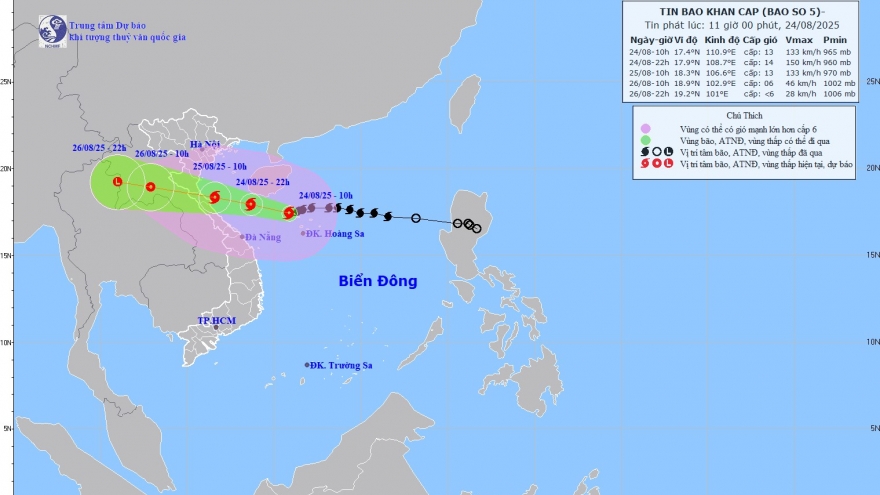 Bão số 5 mạnh cấp 13, giật cấp 16: Cảnh báo rủi ro cấp 4 vùng ven biển Bắc Trung Bộ
