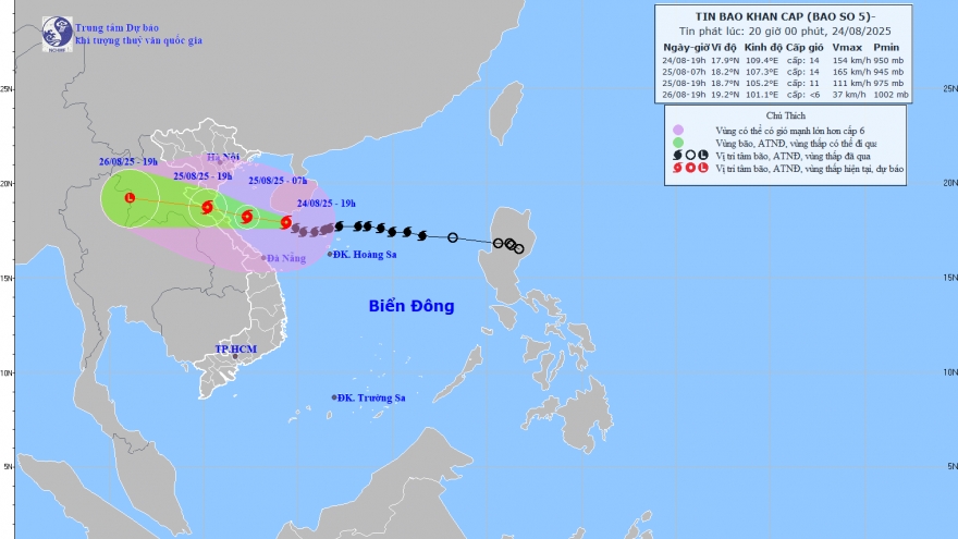 Bão số 5 giật cấp 17, tiến gần bờ biển Nghệ An – Hà Tĩnh, dự báo mưa lớn diện rộng