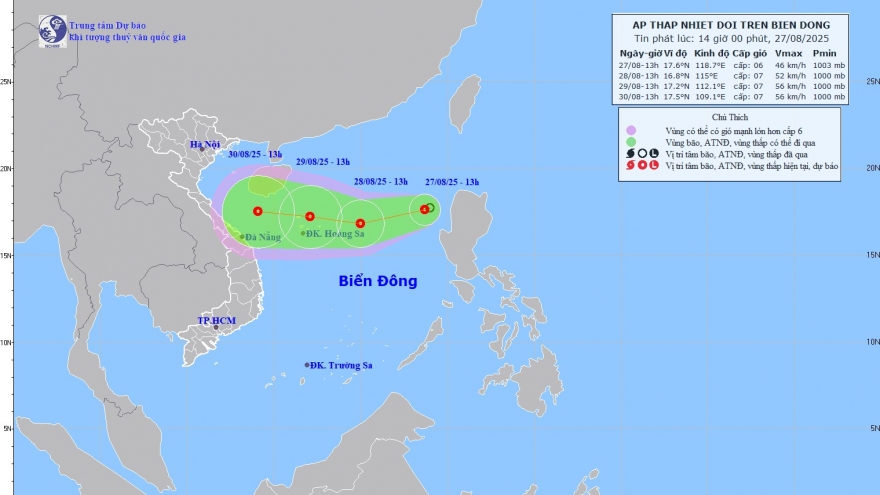 Áp thấp nhiệt đới mạnh cấp 6 di chuyển với tốc độ 10-15 km/h