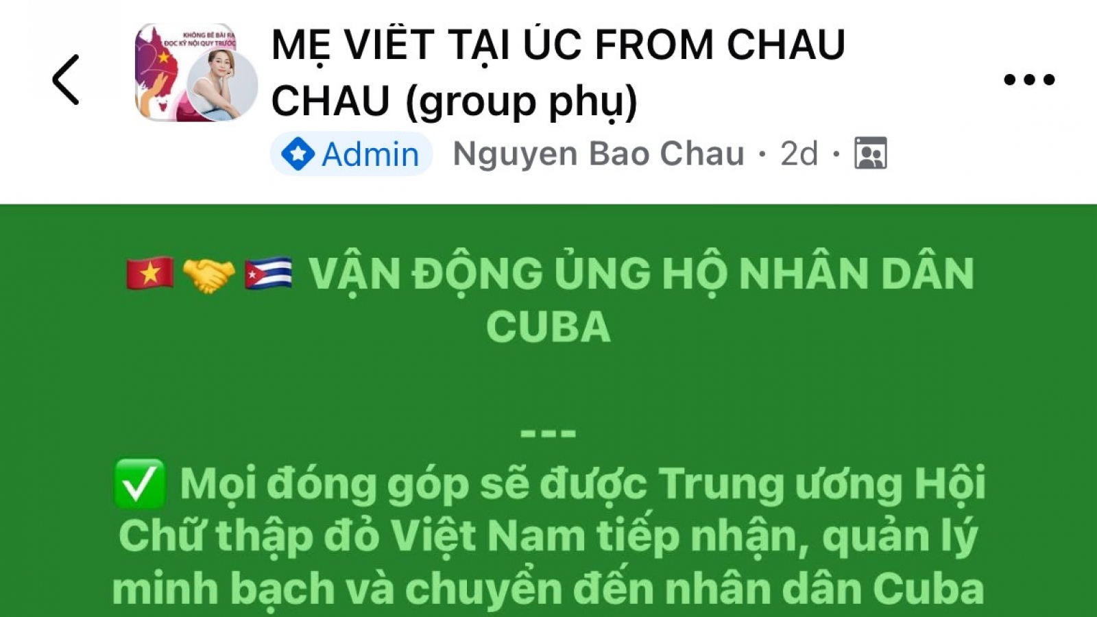 Kiều bào Australia ủng hộ người dân Cuba