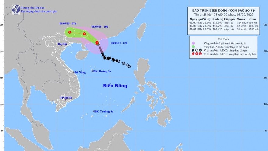 Tin mới bão số 7 Tapah đạt cấp cực đại trên vùng biển tỉnh Quảng Đông (Trung Quốc)