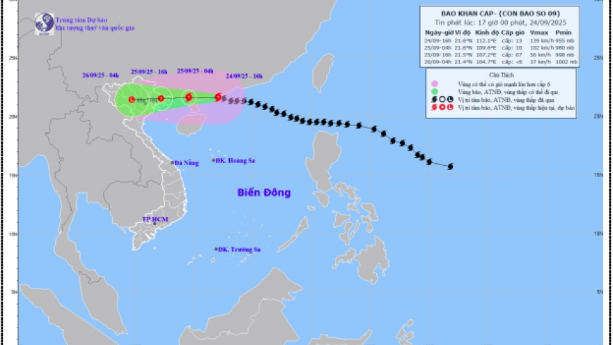 Bão số 9 giảm 3 cấp đang suy yếu dần, hoàn lưu bão rộng