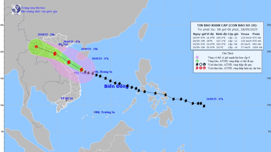 Bão số 10 ở vùng biển Quảng Trị – Đà Nẵng, gió mạnh cấp 12 giật cấp 15