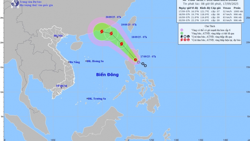 Áp thấp nhiệt đới có khả năng mạnh lên thành bão trên Biển Đông