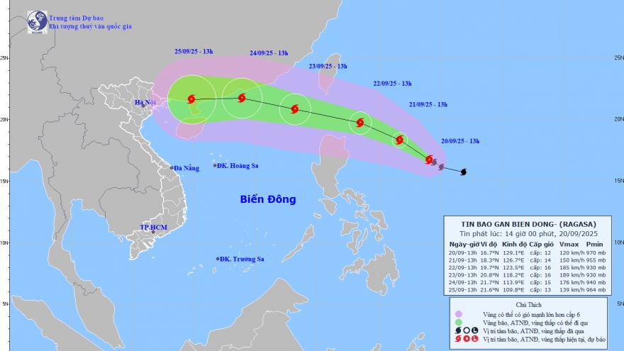 Bão RAGASA mạnh thêm, di chuyển theo hướng Tây Tây Bắc