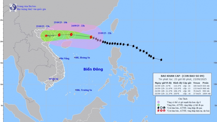 Bão số 9 đang ở khu vực Bắc Biển Đông, mạnh cấp 15-16