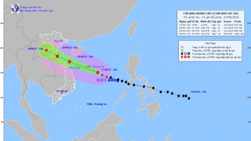 Bão số 10 (Bualoi) dự kiến sẽ đổ bộ vào Việt Nam đêm 28/9
