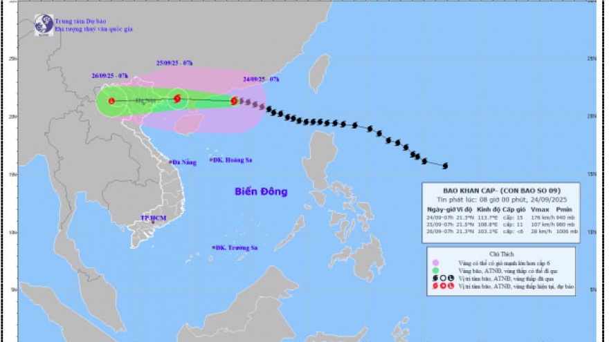 Bão số 9 không còn cấp siêu bão, cách Móng Cái 620 km