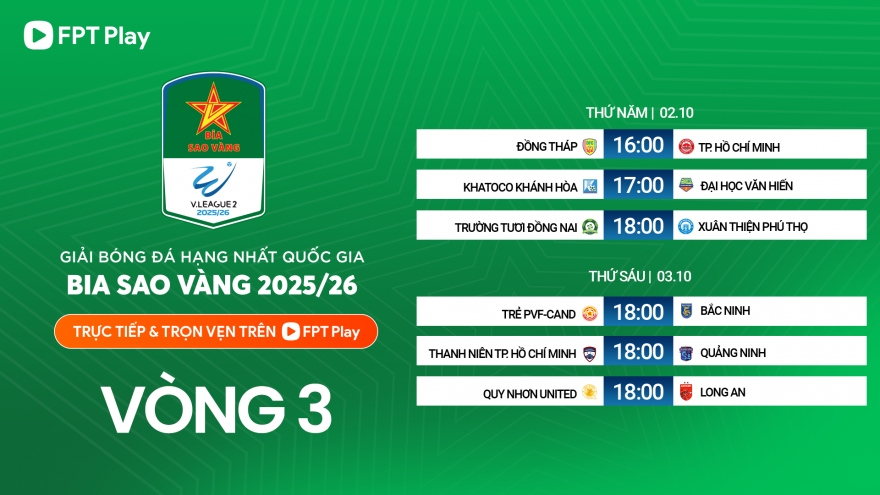 Lịch thi đấu và trực tiếp vòng 3 giải Hạng nhất Quốc gia 2025/2026