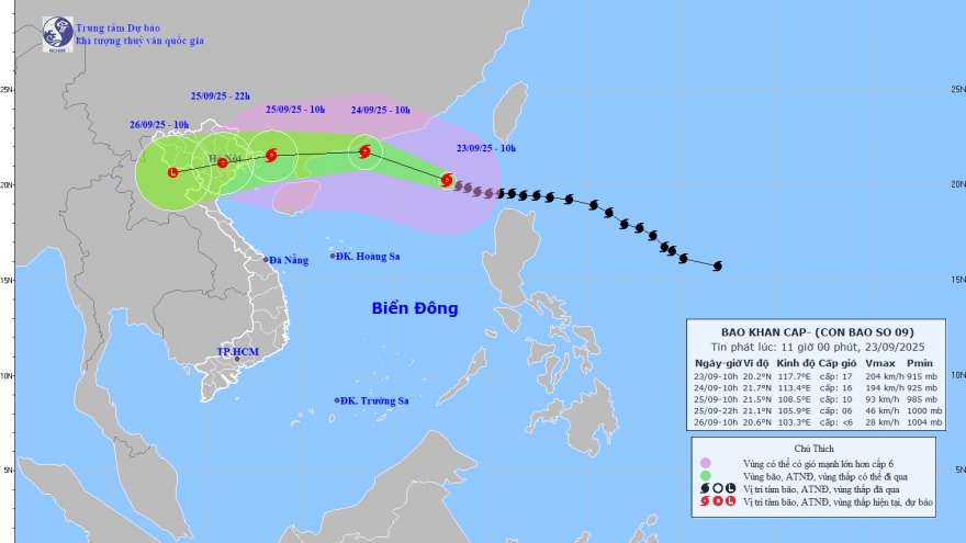 Bão số 9 giật trên cấp 17 hướng vào Bắc Bộ, cảnh báo mưa đặc biệt lớn