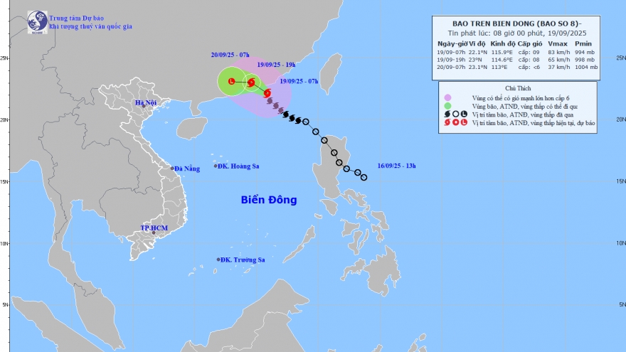 Bão số 8 giật cấp 11 đang hướng vào đất liền tỉnh Quảng Đông (Trung Quốc)