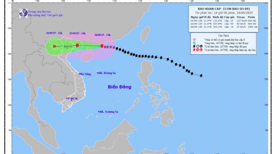 Bão số 9 mạnh cấp 14, giật cấp 17 tiến gần đến Quảng Ninh