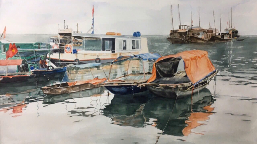 Hơi thở biển Hải Phòng trong tranh màu nước của họa sĩ Nguyễn Đức Quang