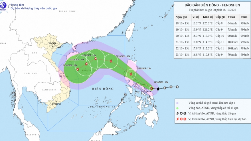 Bão Fengshen di chuyển nhanh với tốc độ 20 km/h tiến vào Biển Đông
