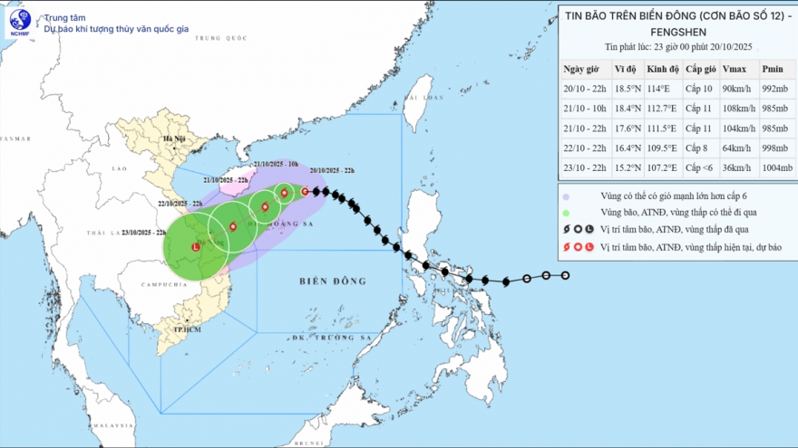 Bão số 12 giật cấp 12, cách đặc khu Hoàng Sa khoảng 270km